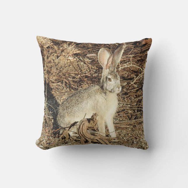 Wildlife pillow, jackrabbit  cushion (Front)