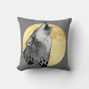 Wildlife pillow, wolf, howling at the moon cushion