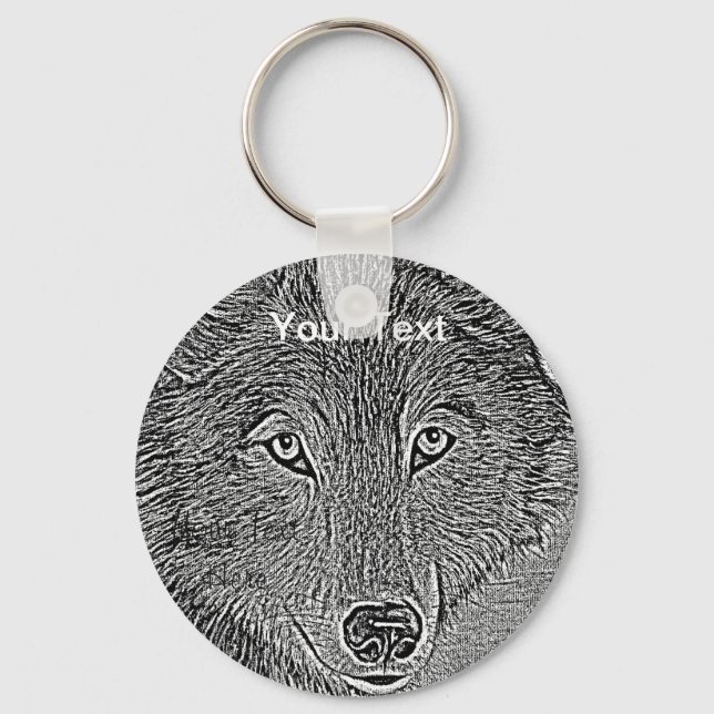 wildlife portrait painting of grey wolf  key ring (Front)