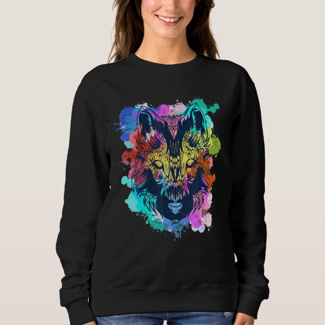 Wildlife Predator Colourful Forest Animal Wolf Sweatshirt (Front)