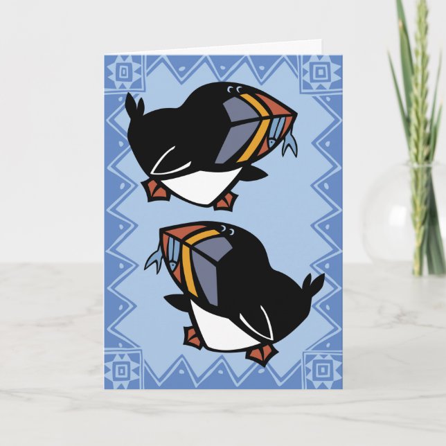 Wildlife Puffins Puzzle Greeting Card (Front)