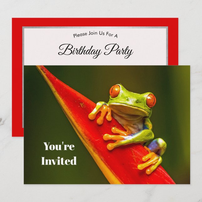 Wildlife Red Eyed Tree Frog Photo Birthday Invitation (Front/Back)