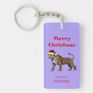 Wildlife Safari Animal Leopard Santa Hat Christmas Key Ring