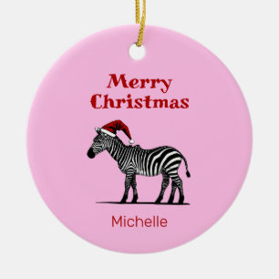 Wildlife Safari Animal Zebra Santa Hat Christmas Ceramic Ornament