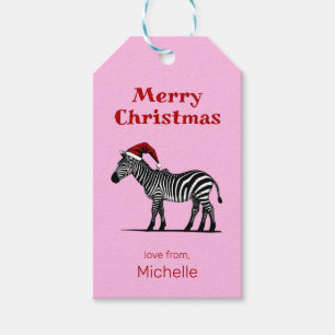 Wildlife Safari Animal Zebra Santa Hat Christmas Gift Tags