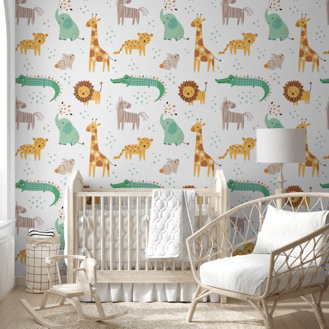 Wildlife Safari Cute Animal Pattern Wallpaper (Kids)