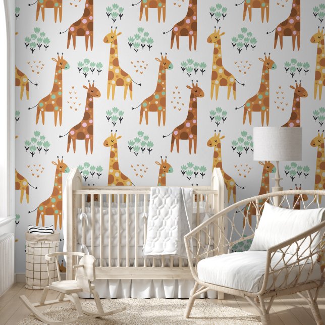 Wildlife Safari Cute Giraffe Pattern Wallpaper (Kids)