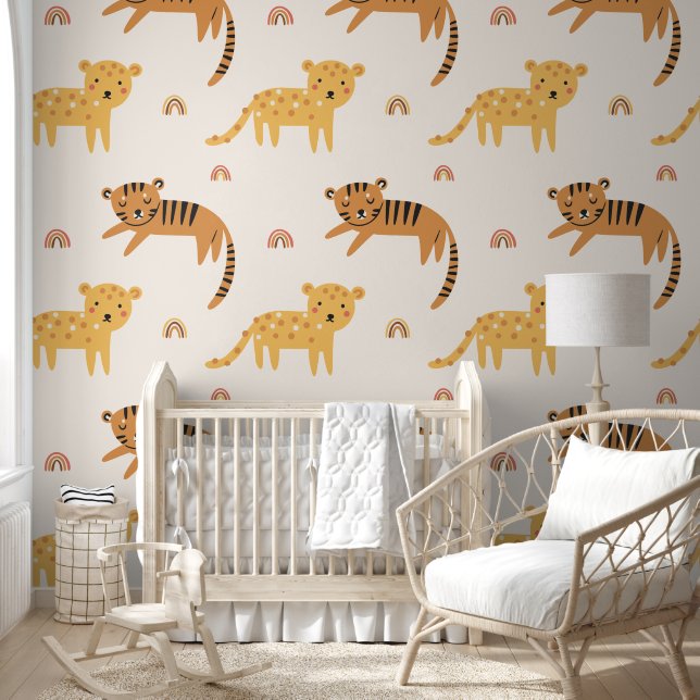Wildlife Safari Leopard and Tiger Pattern Wallpaper (Kids)