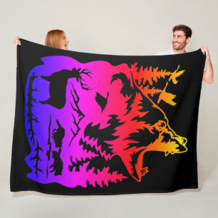Wildlife Silhouette with Vibrant Gradient Fleece Blanket