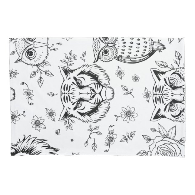 Wildlife Sketch Pattern – Hand-Drawn Design 1 Pillowcase (Front-Left)
