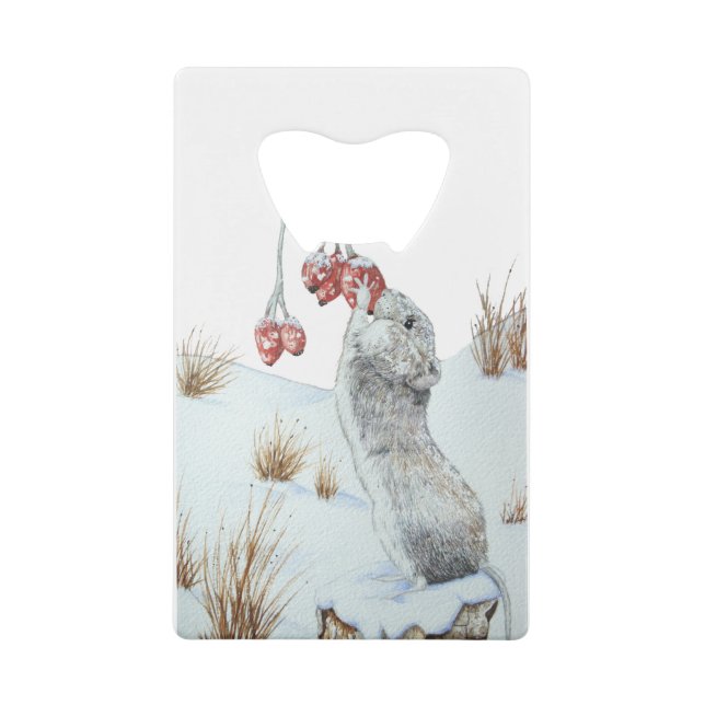 wildlife snow scene picture of cute field mouse (Front)