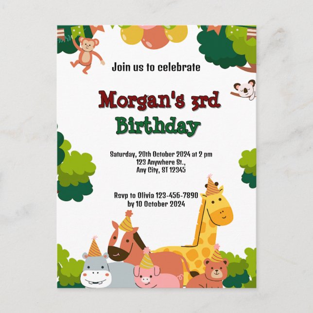 wildlife theme invitation  postcard (Front)