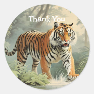 Wildlife Tropical Rain Forest Tiger Vintage  Classic Round Sticker