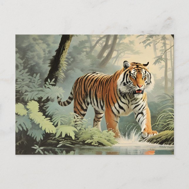 Wildlife Tropical Rain Forest Tiger Vintage  Postcard (Front)