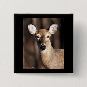 Wildlife Whitetail Deer Doe Portrait 15 Cm Square Badge