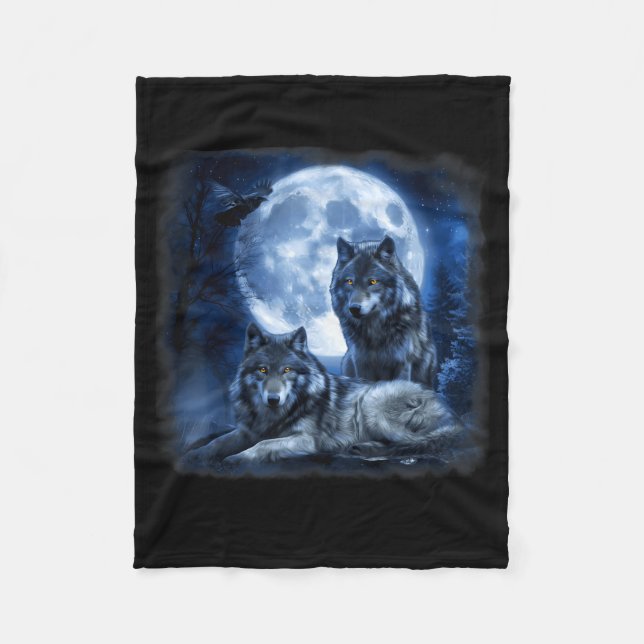 Wildlife Wolf Howling Moon Forest Nature Wild Fleece Blanket (Front)