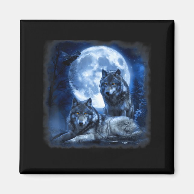 Wildlife wolf howling moon forest nature wild magnet (Front)