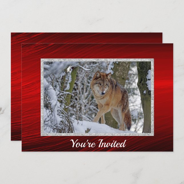 Wildlife Wolf Snow Photo Christmas Invitation (Front/Back)