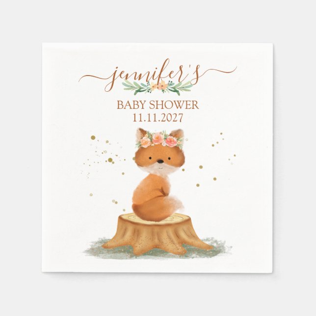 Wildlife Woodland Fox Baby Shower Napkin (Front)