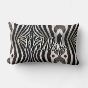 Wildlife Zebra Stripes Pattern Black and White Lumbar Cushion