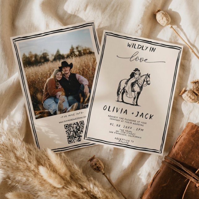 Wildly in Love western Photo QR Code Wedding Invitation (Creator Uploaded)