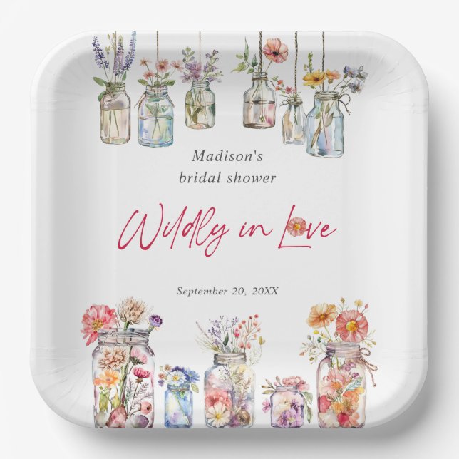Wildly In Love Wildflower Watercolor Bridal Shower Paper Plate (Front)