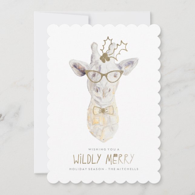 Wildly Merry Giraffe Holiday Photo Card (Front)