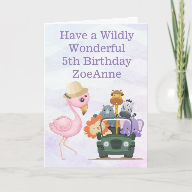 Wildly Wonderful Safari Happy 5th Birthday Card (Front)