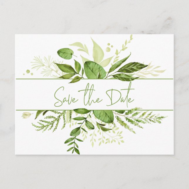 Wildwood Botanicals Rustic Greenery Save the Date Announcement Postcard (Front)