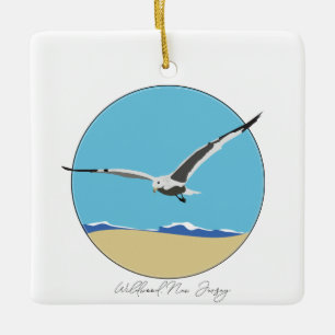 Wildwood, New Jersey Sea Gull over Beach Ceramic Ornament