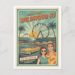 Wildwood NJ– Hello From Wildwood Retro 1950s Postcard