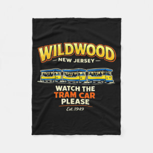 Wildwood NJ Tram Car Boardwalk Retro New Jersey Fleece Blanket