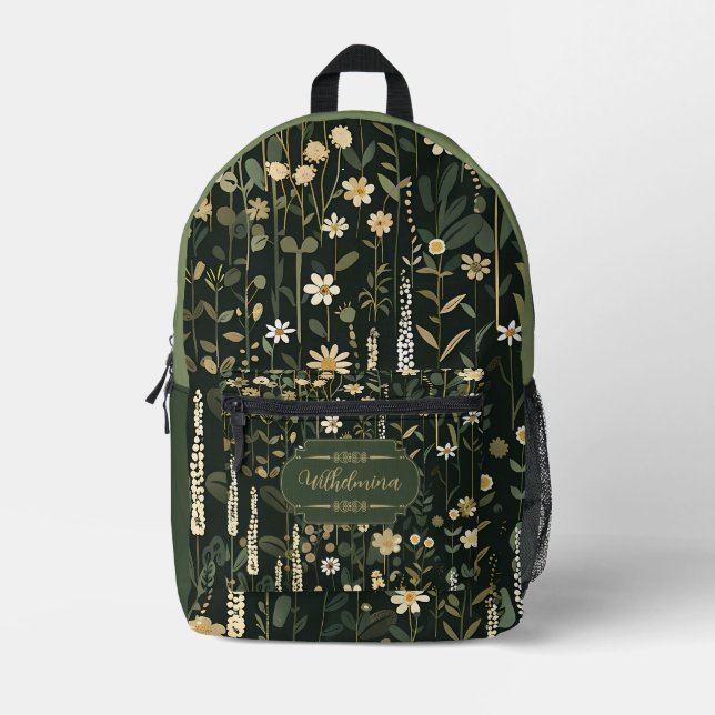 Wilhelmina Dark Daisy Floral Printed Backpack (Front)