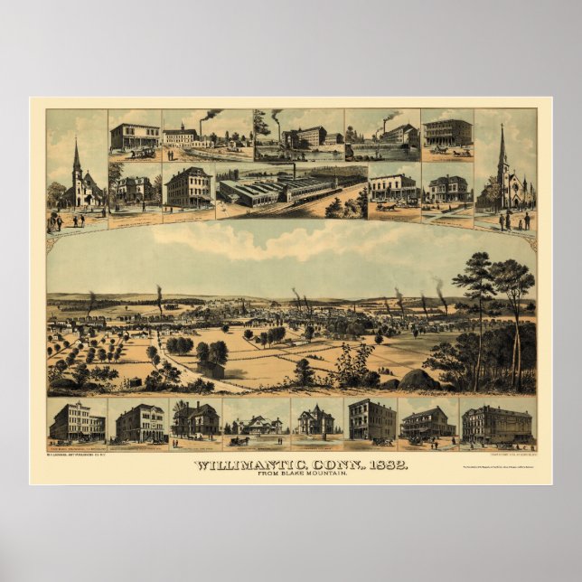Wilimantic, CT Panoramic Map - 1882  Poster (Front)