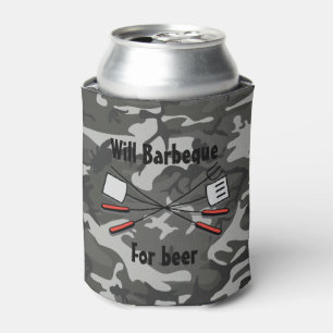 Will Barbeque For Beer Custom Camo Can Cooler