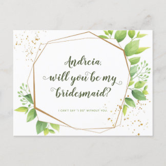 Will Be Bridesmaid Proposal Greenery Photo Collage Invitation Postcard