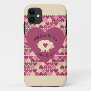 Will Ewe Be My Valentine? Heart background iPhone 11 Case