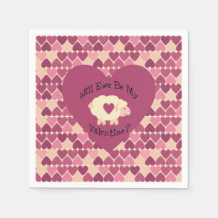 Will Ewe Be My Valentine? Heart background Napkin