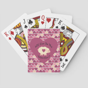 Will Ewe Be My Valentine? Heart background Playing Cards