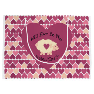 Will Ewe Be My Valentine Heart Pattern Background Large Gift Bag