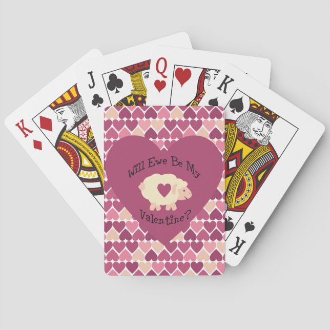 Will Ewe Be My Valentine Heart Pattern Background Playing Cards (Back)