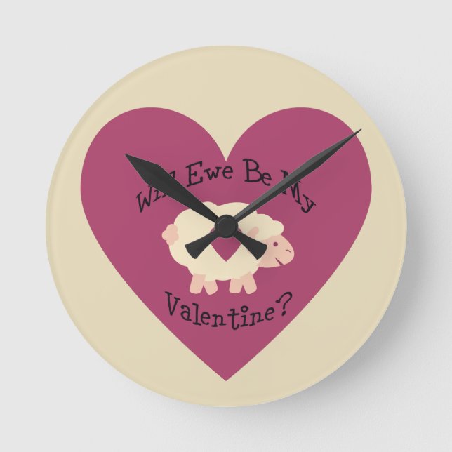 Will Ewe Be My Valentine? Round Clock (Front)