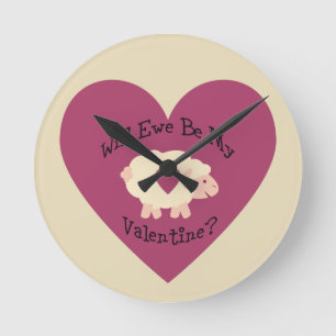 Will Ewe Be My Valentine? Round Clock