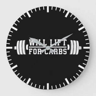 Will Lift For Carbs - Funny Novelty Workout Large Clock