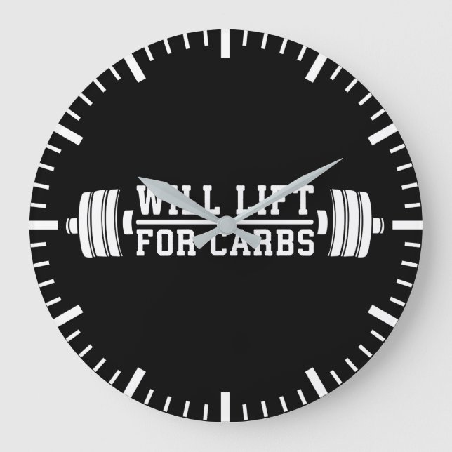 Will Lift For Carbs - Funny Novelty Workout Large Clock (Front)