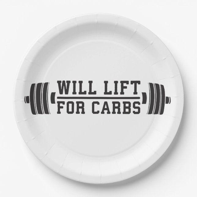 Will Lift For Carbs - Funny Novelty Workout Paper Plate (Front)