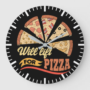 Will Lift For Pizza - Funny Novelty Workout Large Clock