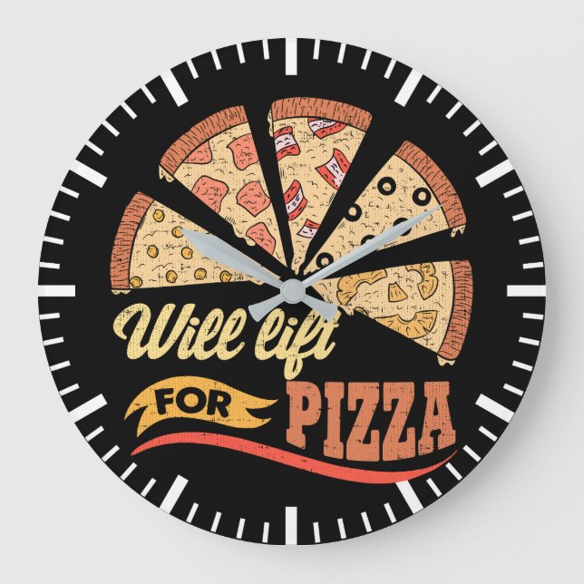 Will Lift For Pizza - Funny Novelty Workout Large Clock (Front)