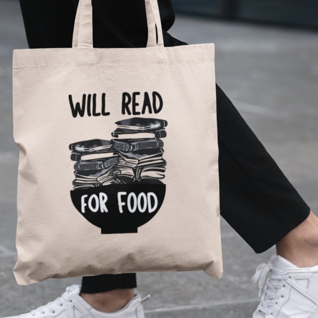 Will Read for Food Funny Bookworm Librarian Gift Tote Bag (Shop now and share your enthusiasm for books!)