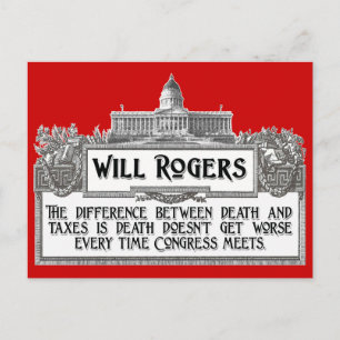 Will Rogers Quote on Death and Taxes Postcard